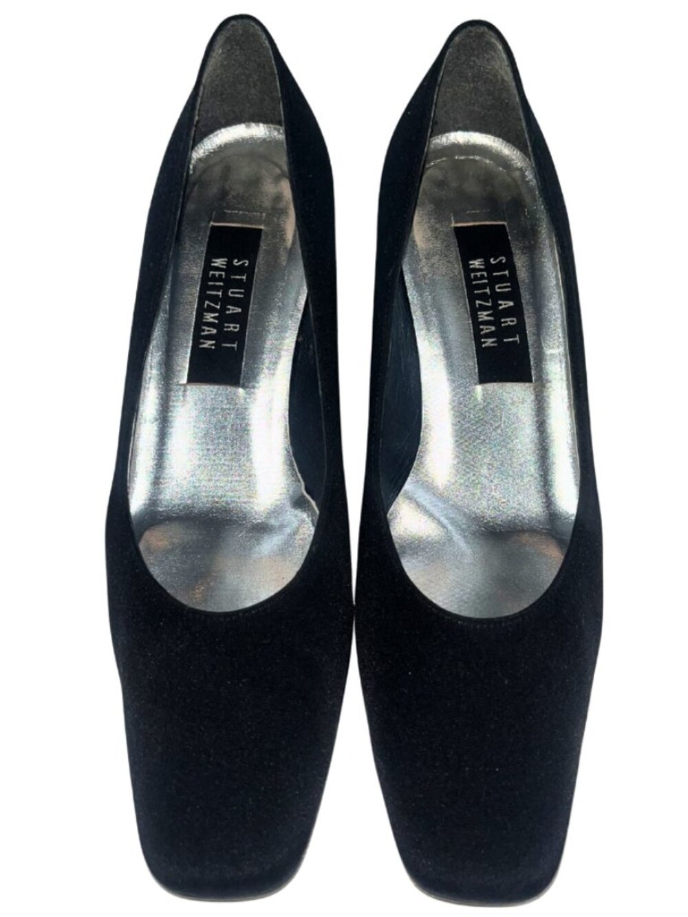 Stuart Weitzman Black Satin Square Toe Block Heel Pumps Size 8.5 B